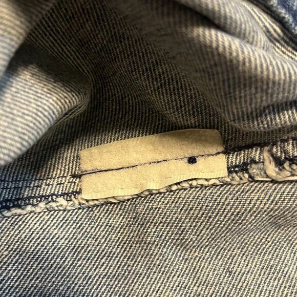 Vintage 80s Cropped Denim Jacket Studded Rhinestone Buttons USA Made Opal Size S - Picture 11 of 16